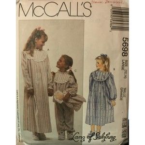 Vintage 1991 McCall's 5698 Child's Nightgown, PJ Top, PJ Pant, Doll Nightgown